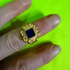 Goldtone decorative blue square matte finish Ring size 6.5
